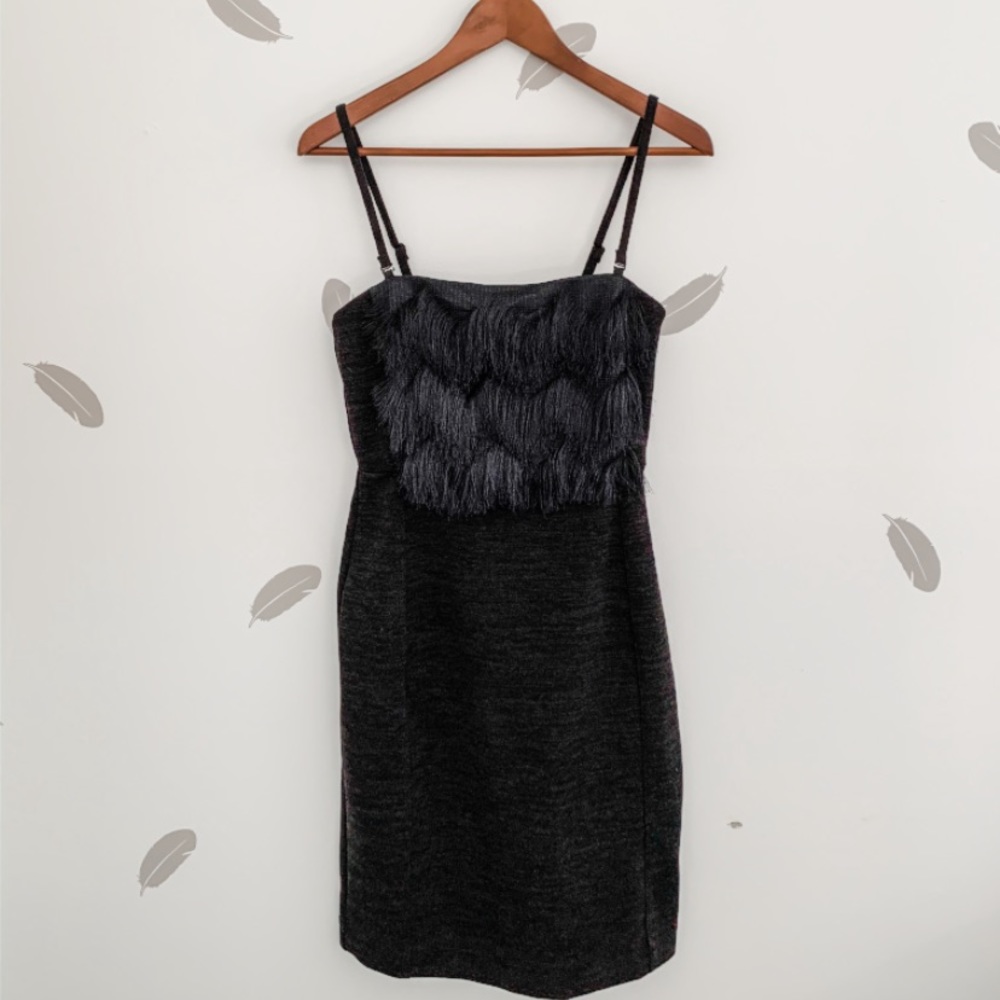 BR Knit Eyelash Fringe Convertible Strap Dress